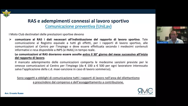 10 RAS e Adempimenti connessi al lavoro sportivo