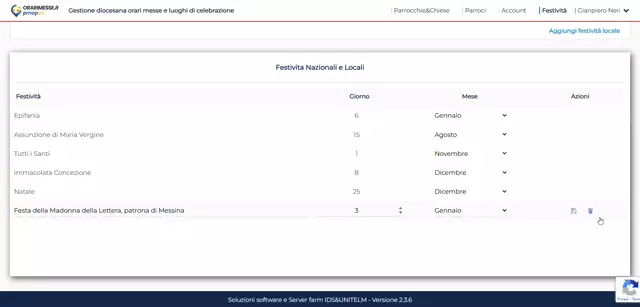 Inserimento Festività locali
